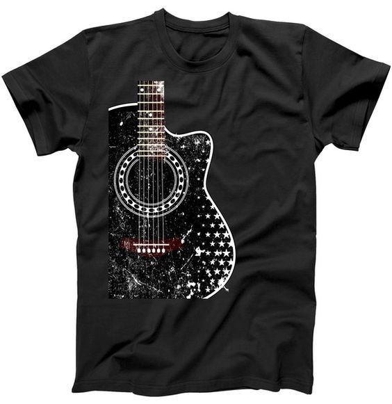 Black Acoustic Guitar Grunge T-Shirt ZNF08 – fastofashion.com